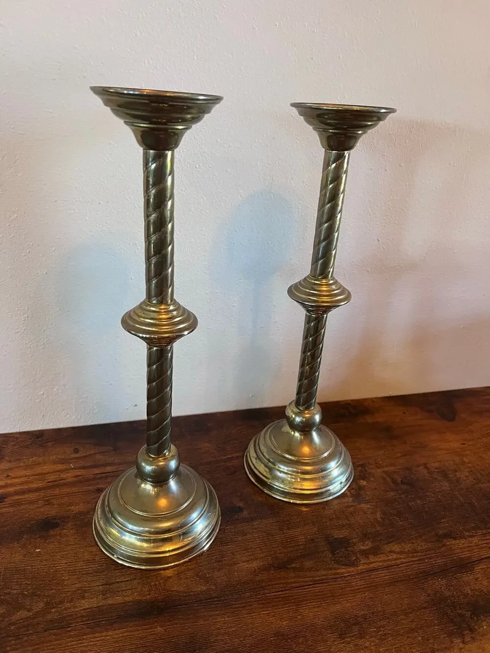 Pair Vintage 15” Brass Candlestick Holders Solid Gothic Large Altar Classic